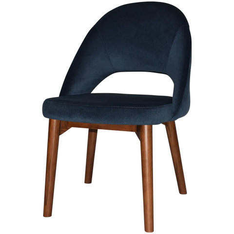 Saffron Chair In Light Walnut Timber With 4 Leg With Regis Navy Fabric, Viewed From Front Angle