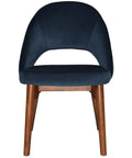Saffron Chair In Light Walnut Timber With 4 Leg With Regis Navy Fabric, Viewed From Front