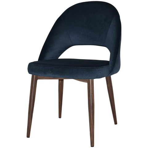 Saffron Chair In Light Walnut With Metal 4 Leg With Regis Navy Fabric, Viewed From Front Angle