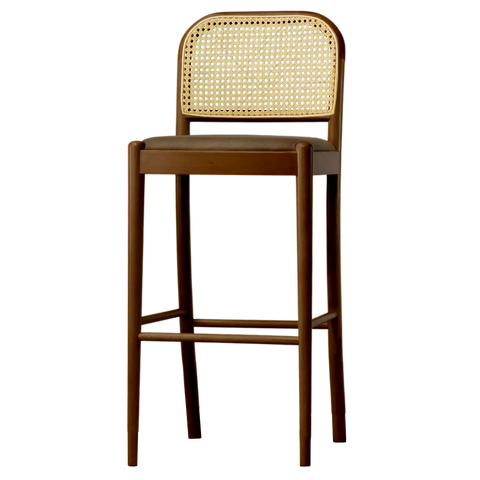 Sienna Bar Stool Walnut With Warwick Eastwood Bison Seat Pad, Viewed From Front Angle