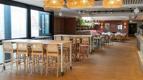 Sienna Bar Stools With Custom Tiled Tables On Castors Jasmine Chairs And Carlita Table Bases And Bentwood Backless Stools At Moseley Bar Kitchen