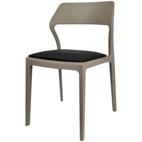 Snow Chair By Siesta In Taupe With Black Vinyl Seat Pad, Viewed From Angle