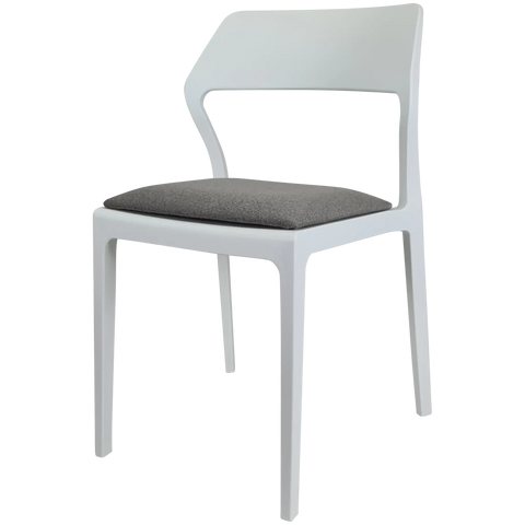 Snow Chair By Siesta In White With Taupe Seat Pad, Viewed From Angle