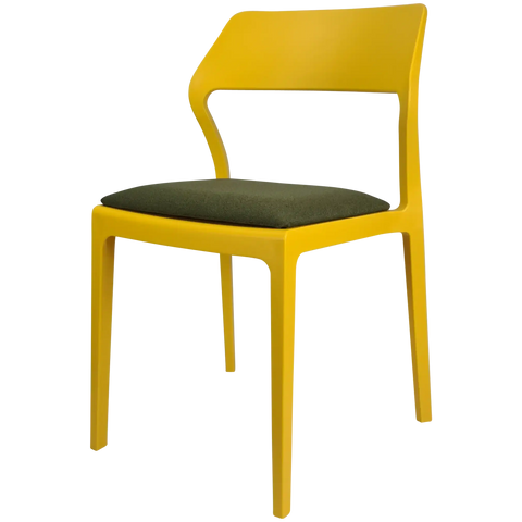 Snow Chair By Siesta In Yellow With Olive Green Seat Pad, Viewed From Angle