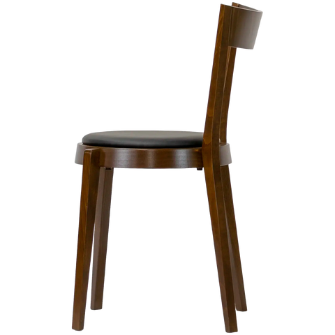 Spire Chair By Paged Walnut Frame With Black Vinyl Seat, Viewed From Side Angle
