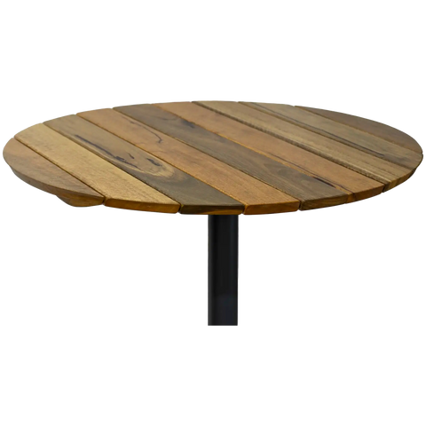 Spotted Gum Slatted Table Top 800 Dia Round Custom Australian Timber, Viewed From Angle In Front