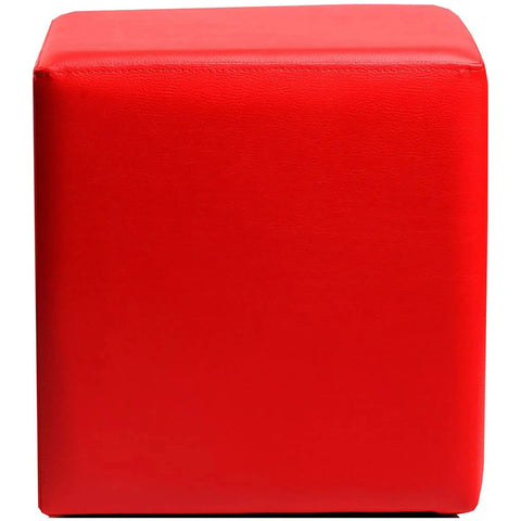 Square Ottoman In Red Vinyl, Viewed From Front