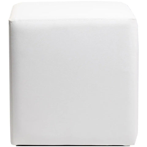 Square Ottoman In White Vinyl, Viewed From Front