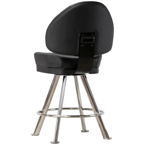 Stirling II Gaming Stool Black Seat Stainless 4 Leg, Viewed From Angle Behind