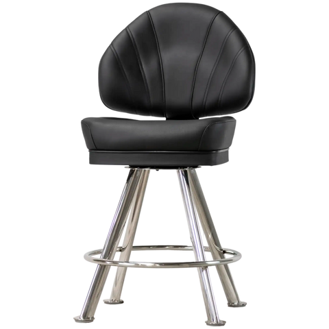 Stirling II Gaming Stool Black Seat Stainless 4 Leg, Viewed From Front
