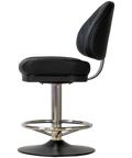 Stirling II Gaming Stool Black Seat Stainless Column Footring Black Disc, Viewed From Side