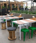 Titus Stools And Custom Compact Laminate Table Tops On Henley Table Base At The Gully Public House & Garden