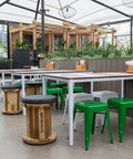 Custom Compact Laminate Table Tops On White Henley Table Bases With Titus Stools At The Gully Public House & Garden