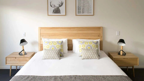 Black Miley Bedside Table Lamps With Custom Cushions At The Manna Of Hahndorf