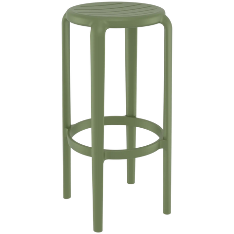 Tom Bar Stool By Siesta Olive Green, Viewed From Angle In Front