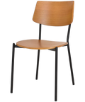 Venice Chair With Black Frame With Light Oak Seat And Backrest, Viewed From Angle In Front
