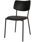 Venice Dining Chair With Black Metal Frame And Black Vinyl Seat And Backrest, Viewed From Angle In Front