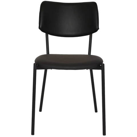 Venice Dining Chair With Black Metal Frame And Black Vinyl Seat And Backrest, Viewed From Front