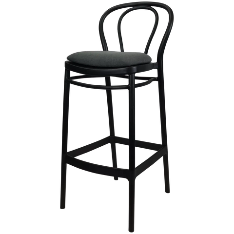 Victor Bar Stool By Siesta In Black With Anthracite Seat Pad, Viewed From Angle