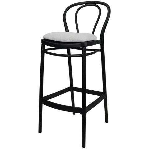 Victor Bar Stool By Siesta In Black With Light Grey Seat Pad, Viewed From Angle
