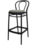 Victor Bar Stool By Siesta In Black With Taupe Seat Pad, Viewed From Angle