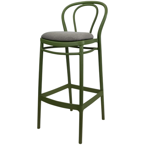Victor Bar Stool By Siesta In Olive Green With 5 Seat Pad, Viewed From Angle