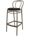 Victor Bar Stool By Siesta In Taupe With Black Vinyl Seat Pad, Viewed From Angle