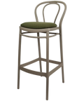 Victor Bar Stool By Siesta In Taupe With Olive Green Seat Pad, Viewed From Angle
