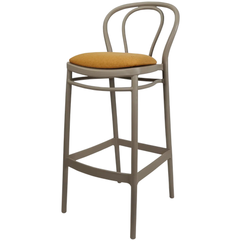 Victor Bar Stool By Siesta In Taupe With Orange Seat Pad, Viewed From Angle