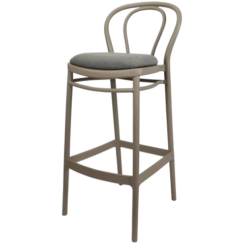 Victor Bar Stool By Siesta In Taupe With Taupe Seat Pad, Viewed From Angle