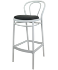 Victor Bar Stool By Siesta In White With Anthracite Seat Pad, Viewed From Angle