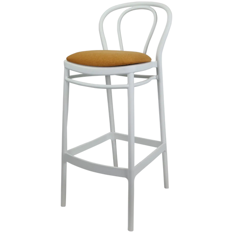 Victor Bar Stool By Siesta In White With Orange Seat Pad, Viewed From Angle