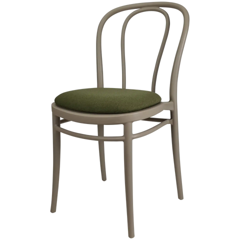 Victor Chair By Siesta In Taupe With Olive Green Seat Pad, Viewed From Angle