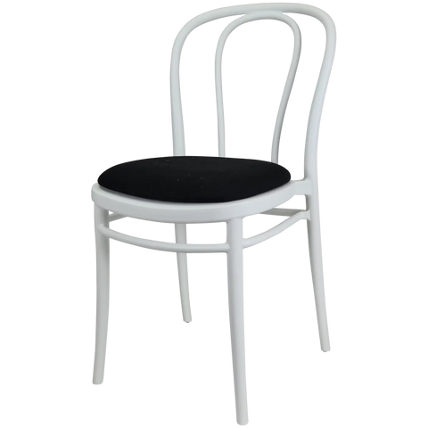 Victor Chair By Siesta In White With Black Seat Pad, Viewed From Angle