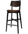 Vinnix Bar Stool With Black Frame And Backrest With An Eastwood Bison Seat, Viewed From Front Angle