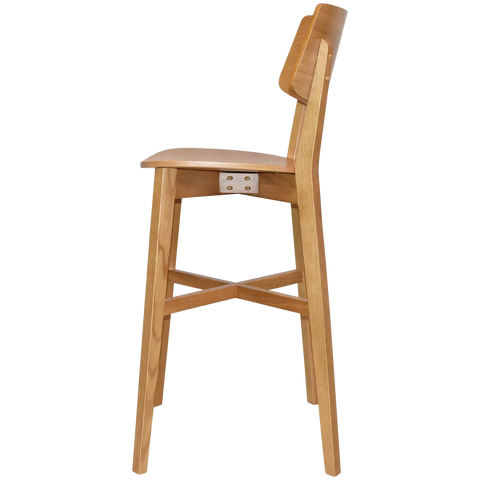Vinnix Bar Stool With Light Oak Timber Frame And Veneer Seat, Viewed From Side