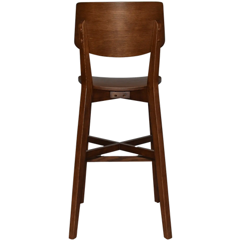 Vinnix Bar Stool With Light Walnut Timber Frame And Veneer Seat, Viewed From Back