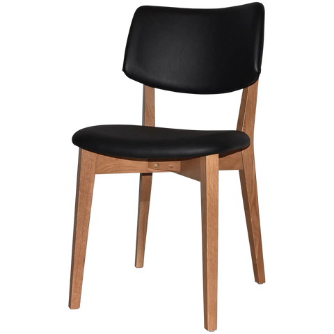 Vinnix Chair With Light Oak Timber Frame And Black Vinyl Upholstered Seat And Back, Viewed From Angle In Front