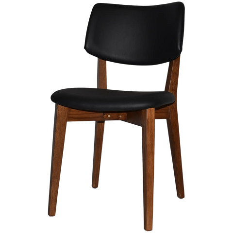 Vinnix Chair With Light Walnut Timber Frame And Black Vinyl Upholstered Seat And Back, Viewed From Angle In Front