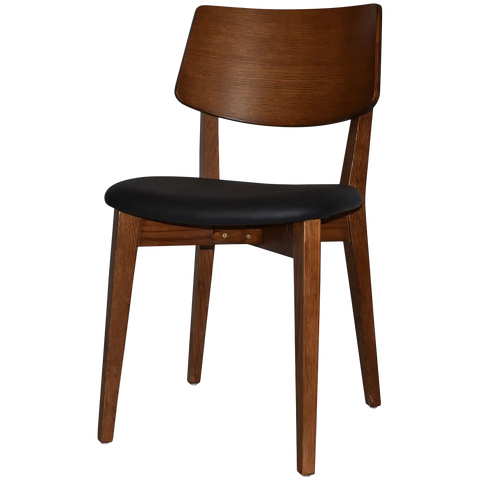 Vinnix Chair With Light Walnut Timber Frame And Black Vinyl Upholstered Seat, Viewed From Angle In Front