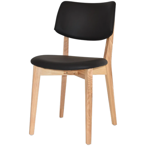 Vinnix Dining Chair With Natural Timber And Black Vinyl Seat And Backrest, Viewed From Angle In Front