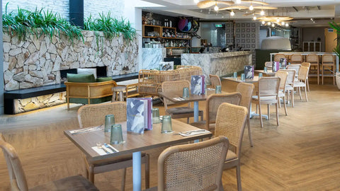 Filip Table Base And Melamine Table Tops With Sienna Chairs In Main Dining At The Moseley Bar Kitchen