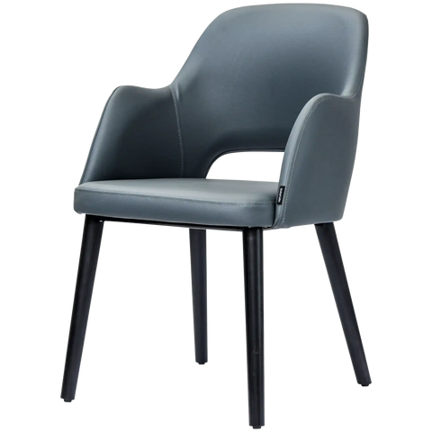 Alfi Armchair With Anthracite Vinyl Shell And Black Timber Legs, Viewed From Angle In Front