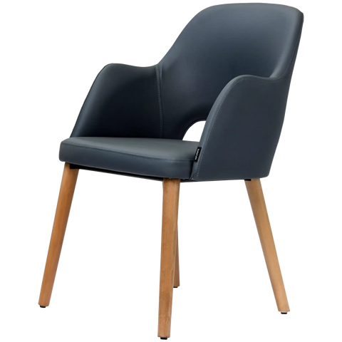 Alfi Armchair With Anthracite Vinyl Shell And Natural Timber Legs, Viewed From Angle In Front