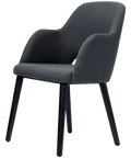 Alfi Armchair With Anthracite Woven Shell And Black Timber Legs, Viewed From Angle In Front
