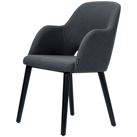 Alfi Armchair With Anthracite Woven Shell And Black Timber Legs, Viewed From Angle In Front