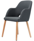 Alfi Armchair With Anthracite Woven Shell And Trojan Oak Timber Legs, Viewed From Angle In Front