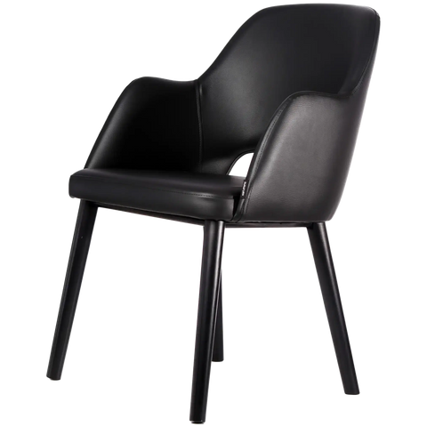 Alfi Armchair With Black Vinyl Shell And Black Timber Legs, Viewed From Angle In Front