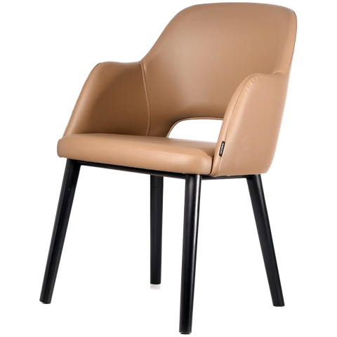 Alfi Armchair With Taupe Vinyl Shell And Black Timber Legs, Viewed From Angle In Front