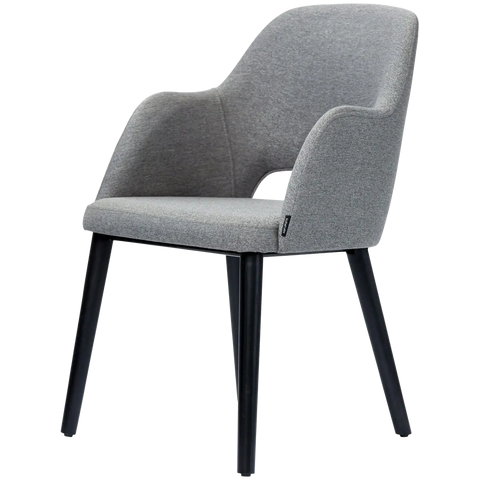 Alfi Armchair With Taupe Woven Shell And Black Timber Legs, Viewed From Angle In Front